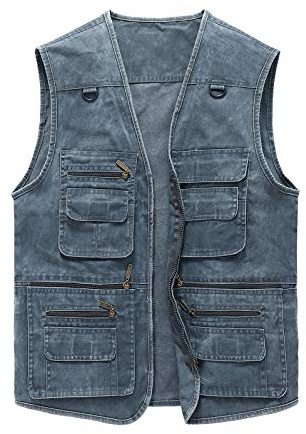Hbufnha Casual Denim Vest Men's Outdoor Vest Jacket with 16 Pockets Summer Travel Work Cargo Outerwear 02-BL-XL 2#grayblue