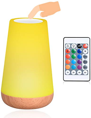 Luz Nocturna de LED, Lámpara de Mesita de Noche, Luz del Humor Control Remoto y Tactil, USB Recargable Iluminación de Ambiente Interior Cambio de 13 Colores, para Niños Dormitorio Habitación Cámping