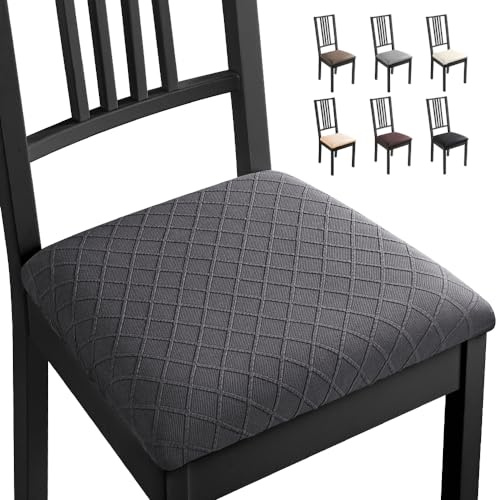 Eozakavod Funda para Silla 6 Piezas Fundas Elásticas, Fundas de Asiento para Silla, Fundas Sillas Comedor Lavable Desmontable para Comedor Hotel Decoración(Grigio Scuro, Pack de 6)-B