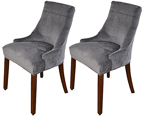 MINGPINHUIUS Velvet Wingback Chair Slipcover,Velvet Stretch Wingback Chair Cover,Sloping Arm Chair Protector Cover for Dining Room Banquet Home Decor Machine Washable Hand Washable (Dark gray, 2)
