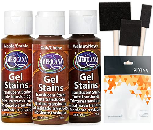 Americana Gel Stain Wood Stain Paint 3-Pack, Wood Tint Colors Walnut, Oak, Maple, 2-Ounce, With Foam Brushes For Gel Stain Paint