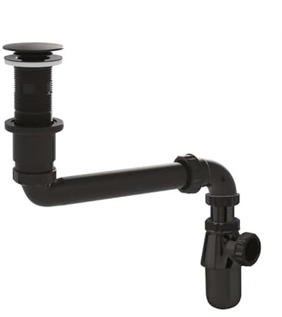 Ensemble complet universel pour lavabo avec siphon déporté, tubulure et bonde, noire