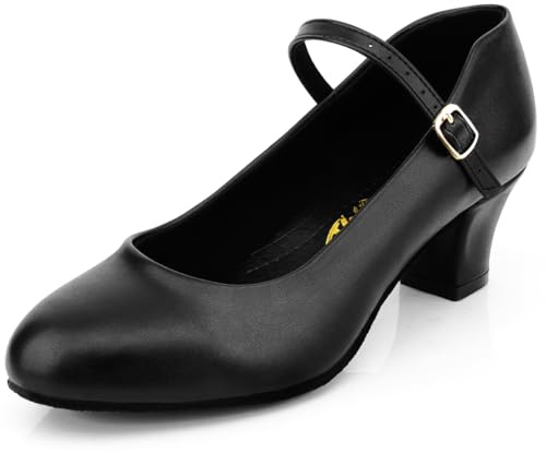 Bokimd Women's Black Non-Slip Latin Salsa Dance Heels Ballroom Character Shoes Prom Dress Pumps (8.5 / Black)
