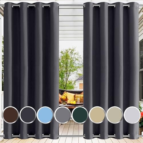 Ufamiluk gardinen Outdoor Anthrazit wasserdicht wetterfest mit ösen Oben und unten Windschutz Vorhang wetterfest terrasse für die terrasse Balkon Veranda Cabana 160x200cm (BxH 1 Stück)
