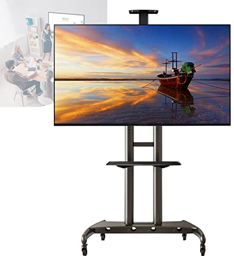 SRHIMEOS Mobile TV Cart with Wheels for 55-80 Inch LCD LED OLED Flat Curved Screen Outdoor TVs Trolley up to 90.9kg/200lbs Movable Monitor Holder with Tray Max VESA 800x500mm (Type B)