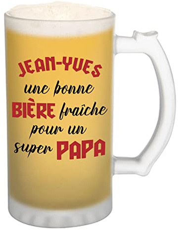 Planetee Chope de bière Jean-Pierre Super Héros Super Papa - cadeau idée anniversaire Fête des Pères Humour - Verre givré 470 ml avec poignée Alcool Pinte
