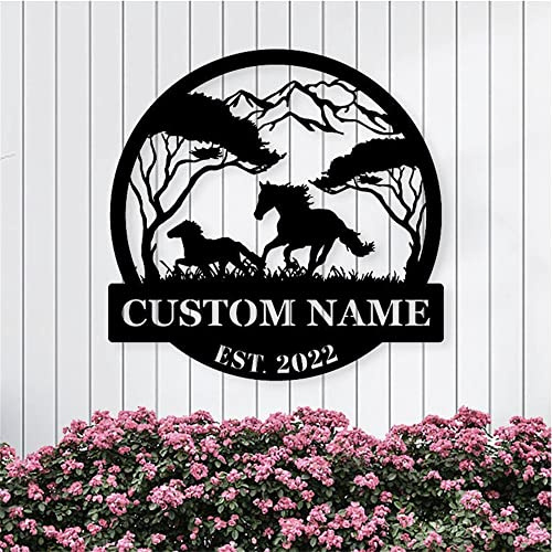 Riaeelvs Personalisiertes Pferd Metall Wandkunst, CustomHorse Farm Namensschild, maßgeschneidertes Pferde-Adressschild, Pferderanch-Dekor, Metallschilder für Outdoor