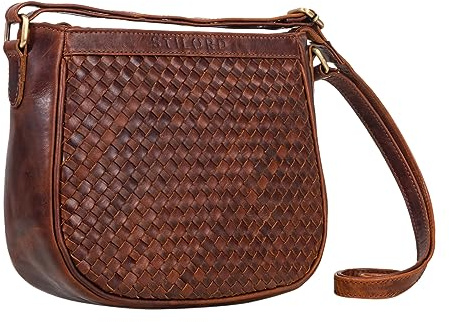 STILORD Madita Kleine Damen Handtasche Leder Vintage Schultertasche für Frauen geflochtene Umhängetasche für Freizeit Ausgehen City Party Echtleder Farbe:Porto - Cognac