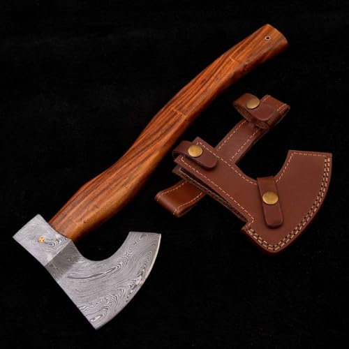 Damast Beil Axt Geschmiedete Wikingeraxt Holzgriff Outdoor Axt Survival Campingaxt für Bushcraft Wald Garten Männer Geschenke MAQ2587