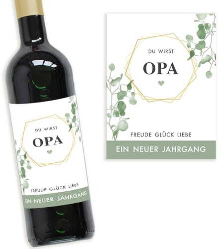Mimi und Anton Flaschenetikett DU WIRST OPA | Schwangerschaft verkünden mit Weinetikett