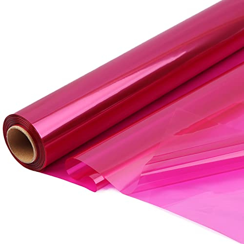 CMFYHM Rouleau de cellophane coloré - 86cm de large x 30 m de long - Papier d'emballage en cellophane translucide pour paniers cadeaux, friandises, vacances, loisirs créatifs, décoration (rose)