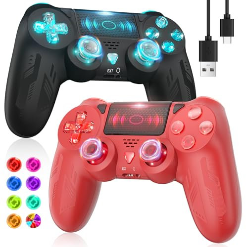 TURPOW Controlador inalámbrico para PS4, gamepad Bluetooth con sensor de choque de motor dual mejorado/6 ejes/turbo/touchpad/audio para Ps-4/P4 Pro/P4 Slim/PC con iluminación RGB