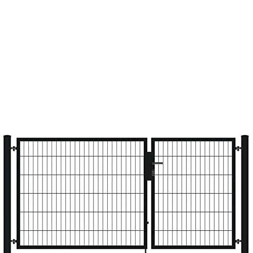 auf-mass24 Doppeltor 2,5m breit Profi Toranlage Doppelstabmattenzaun Zauntor RAL7016 anthrazit Zaun Tor Gartentor asymetrisch (1.63)