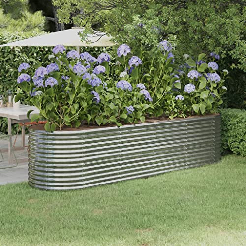 puraday Hochbeete Für Garten 296x80x68 cm Blumenkasten Pflanzkasten Terrasse Pflanzkübel Gemüsebeet Kräuterspirale XXL Hochbeet Metall Hochbeet Stahl Hochbeet Groß XXL Gartenbeet Silbern