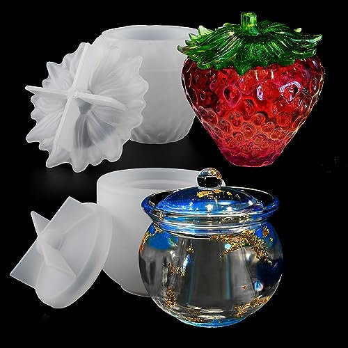 EPODA Epoxidharz Formen Molds, 2 Stück Silikonform Epoxidharz Aufbewahrungsbox, Epoxidharz Dosen Formen, Silikonform Schale, Silikonform Erdbeer Box Mit Deckel