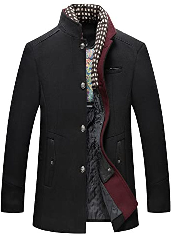 APTRO Mens Jacket Winter Coat 80% Wool Coats Warm Casual Overcoat Outwear Business Single/Double Breasted Black Trench Jacket 2101