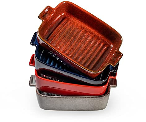 HENXFEN LEAD Kleine Backformen, Porzellan Auflaufformen rechteckig für Lasagne, Brownies, Gemüse 4 teilig Set Pastetenform aus Keramik, Vier Farben.