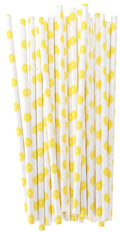 Beverage Straws Fruit Pattern Straws Drink Straws Light 50Pcs Paper Decorative Paper (Lemon)