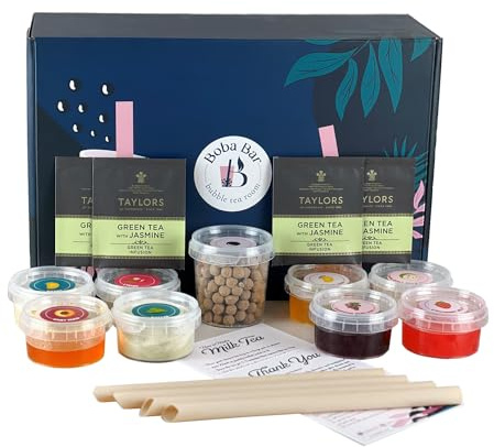BOBA BAR Sunny Day Mixed Bubble Tea Kit (Serves 4 x 500 Ml Drinks) - Includes a Variety of Mix Tea Flavors, Popping Boba and Jelly Toppings | Gluten-Free | Contains Tapioca Pearls and Tea Bags