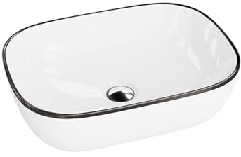 LAVITA Toppmonterat tvättställ utan överflöd och kranhål, av porslin, toppmonterat tvättställ, tvättställ badrum, badrumskeramik, tvättplats, rektangulär, 46 x 32,5 x 13,5 cm, vit/svart Costa Black