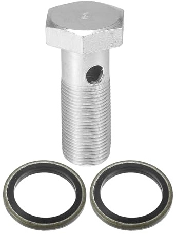 A ABSOPRO Bremsleitung Adapter Hohlschraube M20x1.5 1 Stück | Kohlenstoffstahl, Silber, 63x34mm, 2-Loch, 13.8mm ID, Unterlegscheiben 27.5x20.5mm, Inkl. 2 Kupferunterlegscheiben