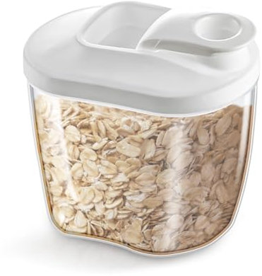 perfk Food Storage Container with Lid Airtight Easy Pouring Spout Multipurpose Pantry Organizer for Spaghetti Dry Goods Nuts Pasta, White Small