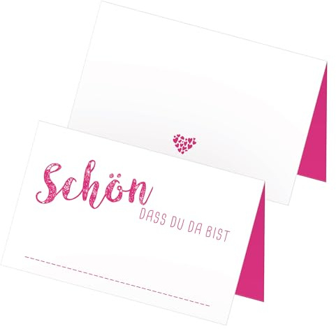 itenga 24 x Tischkarten Schön DASS du da bist Platzkarte Namensschild (pink)