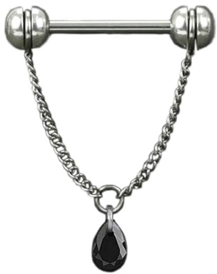 viva-adorno Nippelpiercing Brustpiercing Brustwarzenpiercing Barbell Piercing Kette Kettchen Zirkonia Piercingstab Hantel Z573, Kristall schwarz