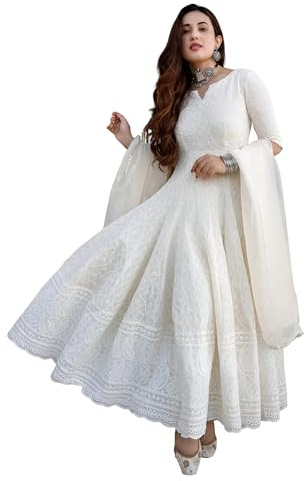 INDACORIFY Kurti Festivo Indiano Chikankari in Puro Cotone Fatto a Mano con Set Dupatta per Donna (XXL)