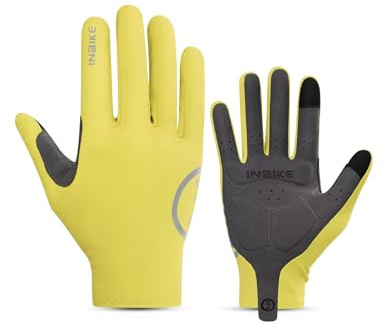 INBIKE Breathable Bike Gloves for Men Women, Full Finger Gel Pad Cycling Gloves, Touchscreen Mountain Biking Gloves, Reflective Bicycle Gloves, Anti-Slip Workout Gloves Yellow Large
