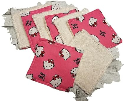 Lot de 8 lingettes A46 réutilisables et lavables collection chat Kitty/ivoire/rose profond/lingettes démaquillantes et écologiques/carré à démaquiller/bébé, naissance