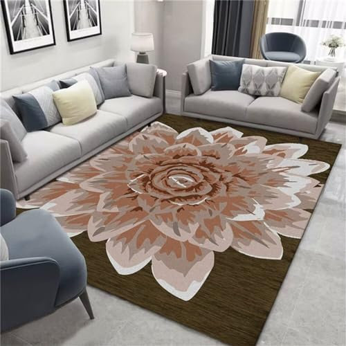 RUGMRZ Weicher Teppich Teppich Waschbar In Waschmaschine Wohnzimmerteppich rosa Blumendekoration lässig passend weich Teppich Wohnzimmer Rund 200X260CM