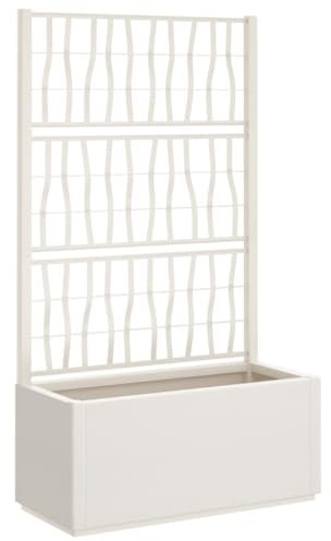 vidaXL Jardinière avec Treillis, Lit Surélevé, Bac à Fleurs, Pot de Plantes, Boîte à Fleurs Jardin Patio Terrasse Extérieur, Blanc PP