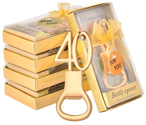 5 piezas Abridores de Botellas de Cerveza, Abrebotellas de Metal, Sacacorchos de Cerveza, Abridor de Botellas 40 Cumpleaños con Caja de Regalo, para Cumpleaños, Aniversario, Bodas, Cocina, Bar