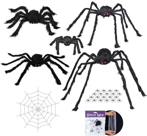 25 Stück Gruseliges Spinnenset 90cm 75cm 60cm 50cm 35cm 20 Mini Spinne Halloween Spinnen Riesenspinne Halloween Horror Dekoration mit Spinnennetz + 60g Spinnweben