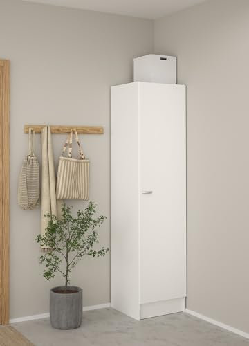 Bissolo Casa Armadio Multiuso MOD. Focus 1 Anta 49,2x47x200 cm Bianco Opaco Laminato 4 Ripiani Regolabili Tubo Appendiabiti.