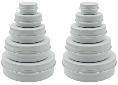 Wopanxye 10-pack aluminium tenn burkar 60 ml, 15 ml vit tom behållare, 30 ml resesminkväska burk 100 g kruka, 2 oz påfyllningsbara små kosmetiska burkar för gör-det-själv gräddprov pulver ljus te färg