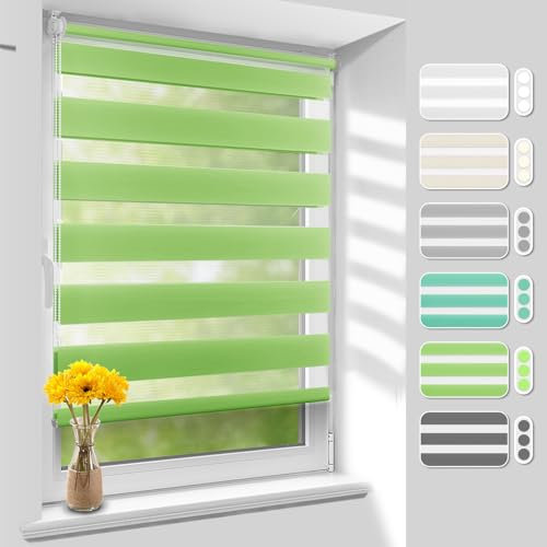 Homland Doppelrollo Klemmfix ohne Bohren B90 x H140 cm(Stoffbreite 85cm) Grün, Duo Rollo, Rollo Klemmrollos lichtdurchlässig & verdunkelnd, Verstellbar Fensterrollo Sonnenschutz