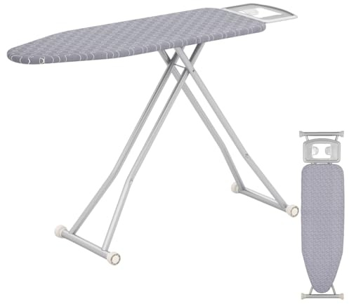 HOMFME Foldable Ironing Board, Collapsible Iron Board, Adjustable Heights | X Iron Board, Extra Cotton Cove, Safety Lock and Non-Slip Foot Pads, Folding Ironing Table (Grey, 120 x 38cm)