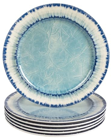 AELS Melamine Salad Plates Set of 6, 11 inch Serving Dishes for Indoor and Outdoor Use, Dishwasher Safe, Lightweight Unbreakable, BPA Free, Light Blue