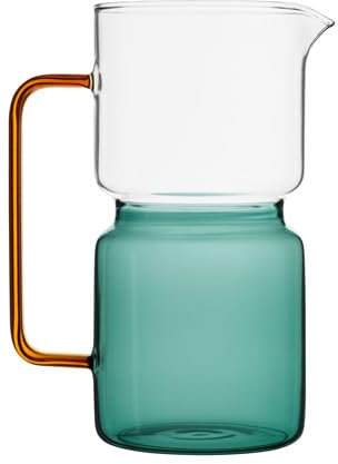 Baroni Home Caraffa in Vetro Borosilicato, Brocca con Manico, Design Moderno, Caraffa con Sistema Antigoccia, Facile da pulire, per Bevande Calde e Fredde, 1L, 14,5x9x18,5 cm (Bicolore Squadrata)