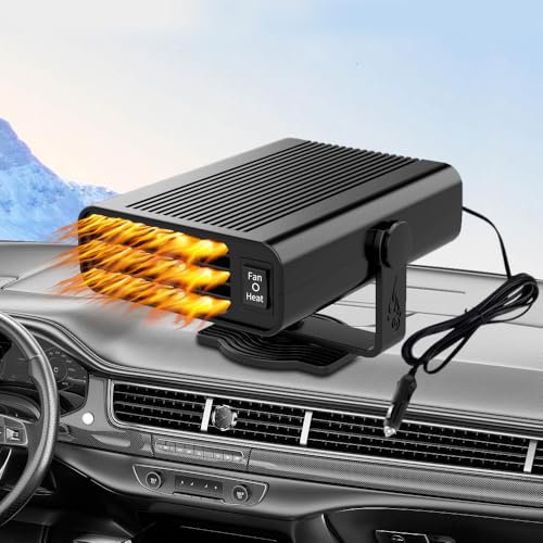 KUWUNG Chauffage Voiture 12V, Portable Chauffage Voiture Allume Cigare avec Une Base Rotative Réglable à 360 Degrés, 2 en 1 Chauffage pour Voiture 150 W, Froid Chaud Disponible, Dégivreur, Désembuage