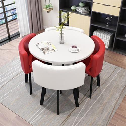 6,90cm,Rundes Esstisch-Set mit Stühlen, Moderner Konferenztisch und 4 Stühlen für 4, für Zuhause, Wohnung, Café, Wohnzimmer