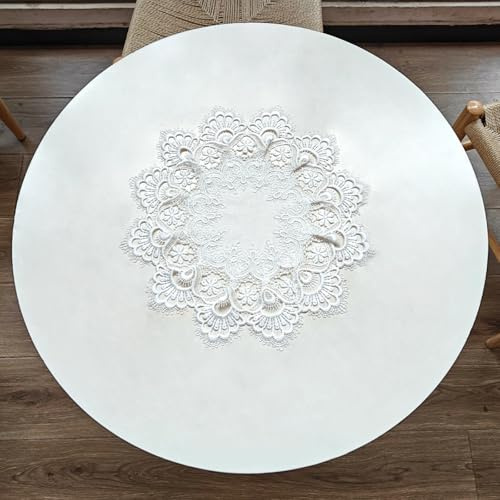 URROMA 2 x Elegante weiße Jacquard-Spitzendeckchen, runde Tischdeckchen, Häkel-Tischset, Tischdekoration, Abdeckung für Zuhause, Kommode, Esstisch, 39,9 cm