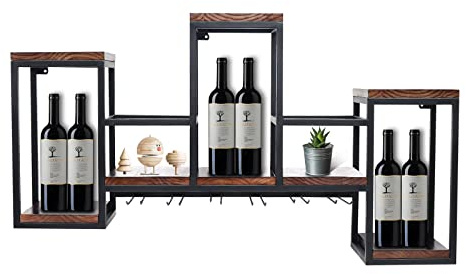 pochcicou Vinställ väggmonterad, vinställ vägghylla, design av en vinglasguide, lager vikt 30 kg, vintage vinhylla vägg trä för barer, lounge, 106 x 20 x 41,5 cm