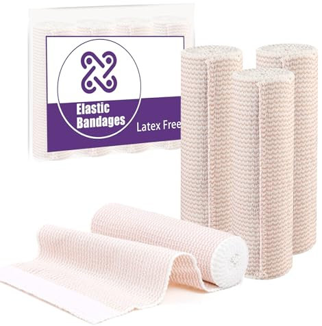 Premium Elastic Bandage Wrap 15cm x 4.5m Compression Bandages Wraps with Self-Closures Reusable Self-Closing Elastic Bandage for Arm Wrist Legs Ankle Knees 4 Pack