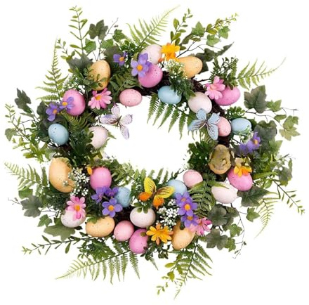 Osterkranz Haustür mit Eiern Künstliche Türkranz Osterei Kranz Hasenförmiger Wandkranz Frühlingskranz für Osterdeko Frühlingsdeko Draußen Türkranz 40 x 40 cm (Grüner)