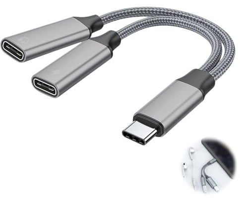 USB C Splitter 2 in 1 Type C Male to Dual USB C Female Adapter Data Power Extension Cable Compatible with Laptop Mac,Samsung Galaxy, iPad Pro, iPhone 15 Series, More Type C Devices