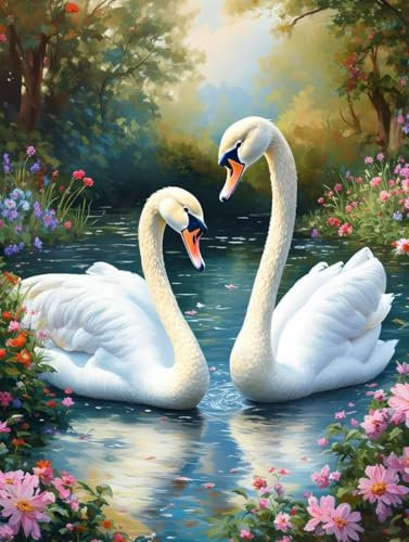 Malen Nach Zahlen Schwan Malen Nach Zahlen Erwachsene mit Rahmen Blume Paint by Numbers Mit 3 - Pinseln und Acrylfarbe Kreativ Set für Erwachsene Anfänger, Home Haus Deko Geschenke 100x135cm -q13A