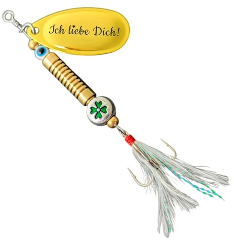 Angelköder Spinner mit Gravur -Raubfischköder Zander Hecht Barsch - Geschenk für Angler Angelhaken - Glücksfisch (Ich Liebe Dich)